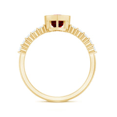 1 CT Heart Shape Created Ruby Solitaire Engagement Ring with Diamond