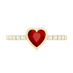 1 CT Heart Shape Created Ruby Solitaire Engagement Ring with Diamond