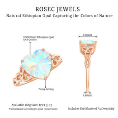 Certified 8 mm Ethiopian Opal Heart Engagement Ring with Celtic Knot