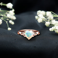 Certified 8 mm Ethiopian Opal Heart Engagement Ring with Celtic Knot