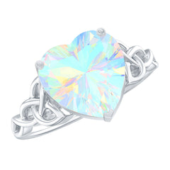 Certified 8 mm Ethiopian Opal Heart Engagement Ring with Celtic Knot