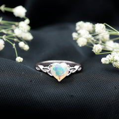 Certified 8 mm Ethiopian Opal Heart Engagement Ring with Celtic Knot
