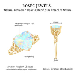 Certified 8 mm Ethiopian Opal Heart Engagement Ring with Celtic Knot
