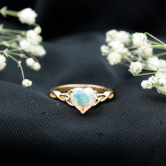 Certified 8 mm Ethiopian Opal Heart Engagement Ring with Celtic Knot