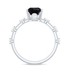 Pear Shape Black Onyx Solitaire Engagement Ring with Diamond