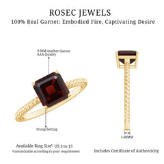 Natural 8mm Garnet Asscher Cut Engagement Ring with Twisted Rope