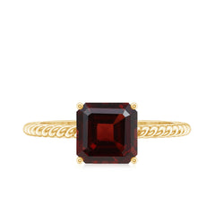 Natural 8mm Garnet Asscher Cut Engagement Ring with Twisted Rope