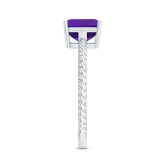 Asscher Cut Amethyst Solitaire Ring with Twisted Rope Details