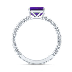 Asscher Cut Amethyst Solitaire Ring with Twisted Rope Details