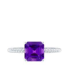 Asscher Cut Amethyst Solitaire Ring with Twisted Rope Details