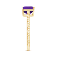 Asscher Cut Amethyst Solitaire Ring with Twisted Rope Details