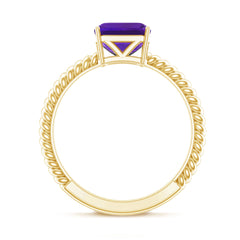 Asscher Cut Amethyst Solitaire Ring with Twisted Rope Details