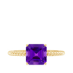 Asscher Cut Amethyst Solitaire Ring with Twisted Rope Details
