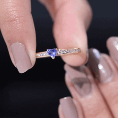Natural Tanzanite Heart Promise Ring with Diamond