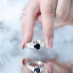 Bezel Set Lab Grown Black Diamond Solitaire Ring with Engraved Detailing