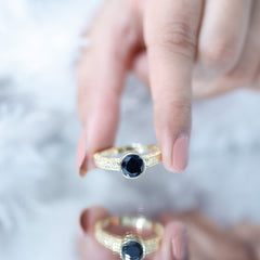 Bezel Set Lab Grown Black Diamond Solitaire Ring with Engraved Detailing