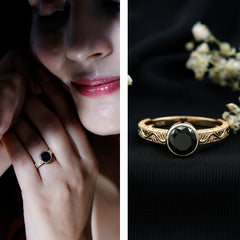 Bezel Set Lab Grown Black Diamond Solitaire Ring with Engraved Detailing