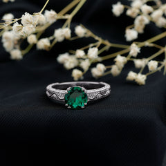 Lab Emerald Solitaire Vintage Engagement Ring
