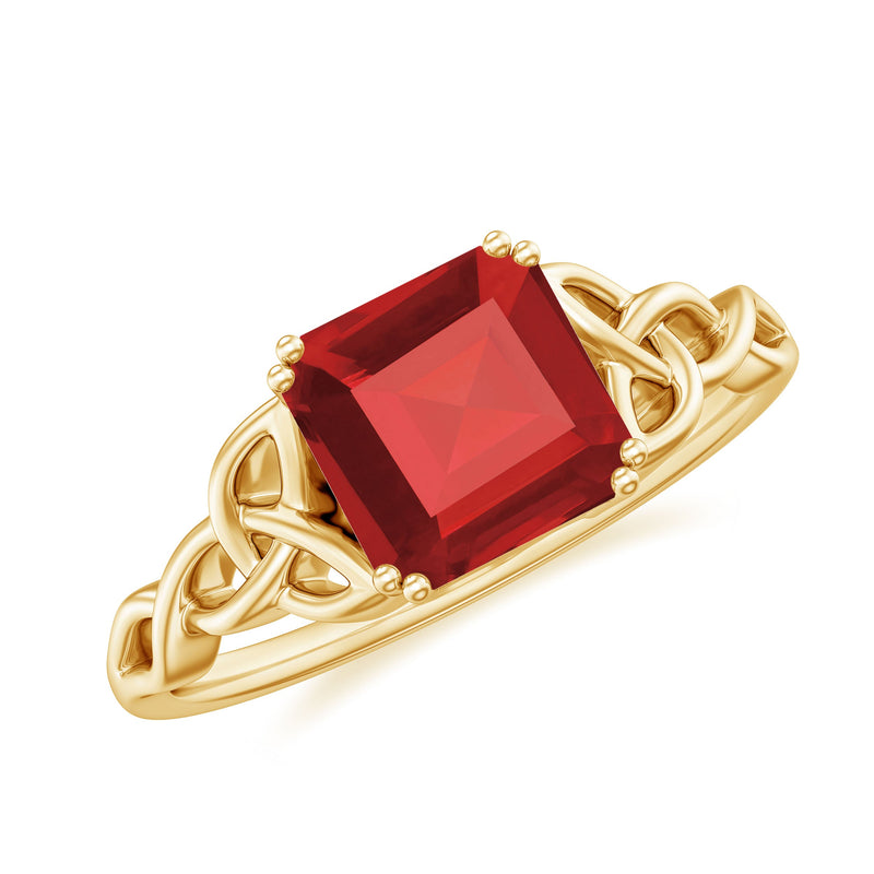Certified 4.8 Carat Lab Grown Ruby Asscher Cut Engagement Ring with Celtic Knot
