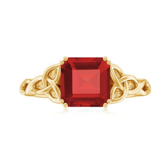 Certified 4.8 Carat Lab Grown Ruby Asscher Cut Engagement Ring with Celtic Knot