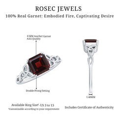 Natural Asscher Cut Garnet Knot Engagement Ring