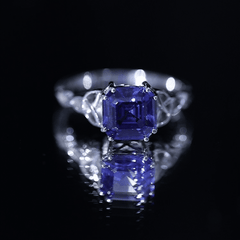 Certified 4 Carat Asscher Cut Lab Created Blue Sapphire Celtic Knot Engagement Ring