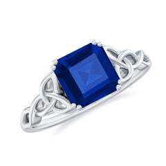 Certified 4 Carat Asscher Cut Lab Created Blue Sapphire Celtic Knot Engagement Ring