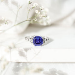 Certified 4 Carat Asscher Cut Lab Created Blue Sapphire Celtic Knot Engagement Ring
