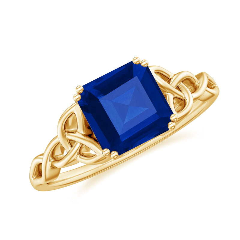 Certified 4 Carat Asscher Cut Lab Created Blue Sapphire Celtic Knot Engagement Ring