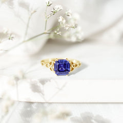 Certified 4 Carat Asscher Cut Lab Created Blue Sapphire Celtic Knot Engagement Ring