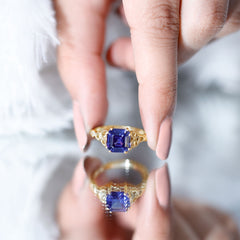 Certified 4 Carat Asscher Cut Lab Created Blue Sapphire Celtic Knot Engagement Ring