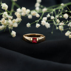 4.5 MM Tension Mount Set Princess Cut Created Ruby Unisex Engagement Ring
