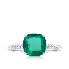 Certified 8 mm Cushion Cut Lab Grown Emerald Ring for Engagement