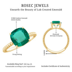 Certified 8 mm Cushion Cut Lab Grown Emerald Ring for Engagement