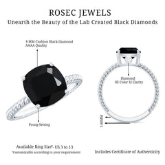 Solitaire Ring with Cushion Cut Created Black Diamond and Surprise Diamond