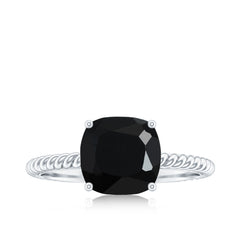 Solitaire Ring with Cushion Cut Created Black Diamond and Surprise Diamond