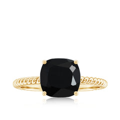 Solitaire Ring with Cushion Cut Created Black Diamond and Surprise Diamond