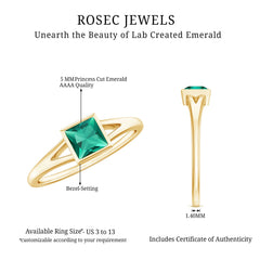 5mm Princess Cut Lab Grown Emerald Solitaire Ring with Split Shank
