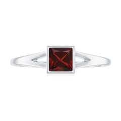 Genuine Garnet Princess Cut Engagement Ring with Split Shank