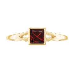 Genuine Garnet Princess Cut Engagement Ring with Split Shank