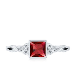Certified 1.5 Carat Lab Grown Ruby Princess Cut Promise Ring with Celtic Knot