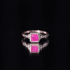 Natural 0.8 Carat Princess Cut Ruby Promise Ring with Celtic Knot