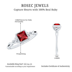 Natural 0.8 Carat Princess Cut Ruby Promise Ring with Celtic Knot