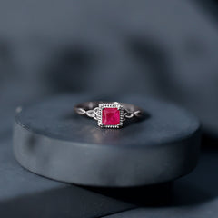 Natural 0.8 Carat Princess Cut Ruby Promise Ring with Celtic Knot