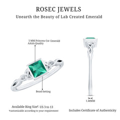 Certified Princess Cut Lab Grown Emerald Celtic Promise Ring