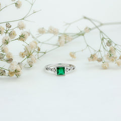 Certified Princess Cut Lab Grown Emerald Celtic Promise Ring