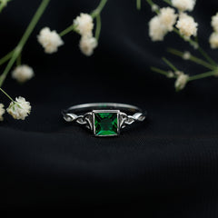 Certified Princess Cut Lab Grown Emerald Celtic Promise Ring