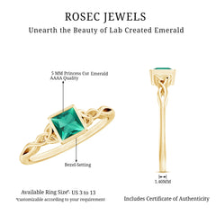 Certified Princess Cut Lab Grown Emerald Celtic Promise Ring