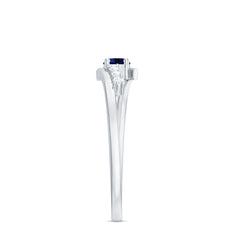 Certified 0.6 Ct Lab Grown Blue Sapphire Promise Ring with Diamond