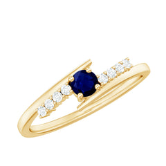 Minimal Round Blue Sapphire and Diamond Bypass Promise Ring